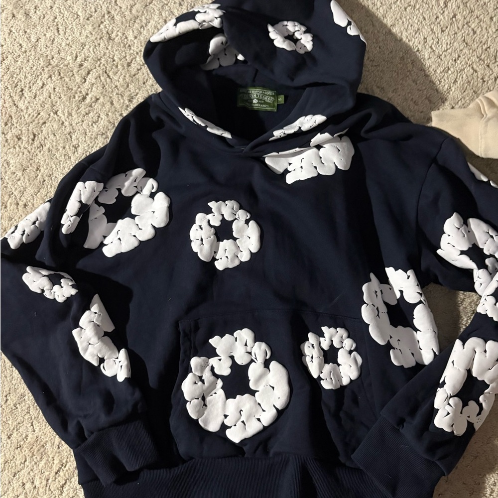 Navy Hoodie with White Cloud Pattern